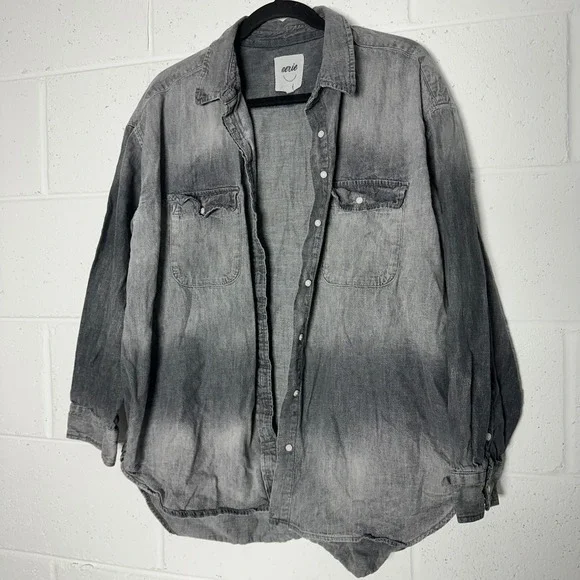 Aerie Womens Grey Ombre Denim Button Down Shirt Oversized Long Sleeve Medium - Picture 1 of 3